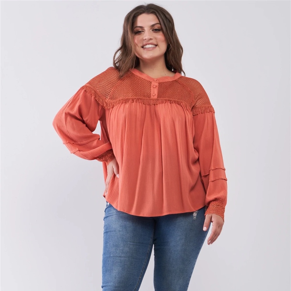 Mary Mango Boho Sleeve Mesh Top